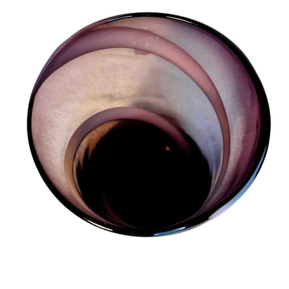 Vtg 1960’s Amethyst & White Swirl Cylindrical Wide Top Vase